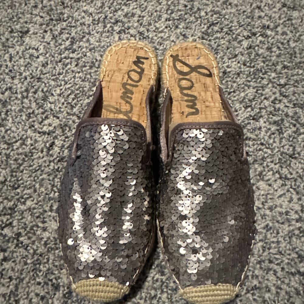 Sam Edleman Womens Kerry Mules Size 7.5 Espadrille Slip On Sequin Summer Beachy‎